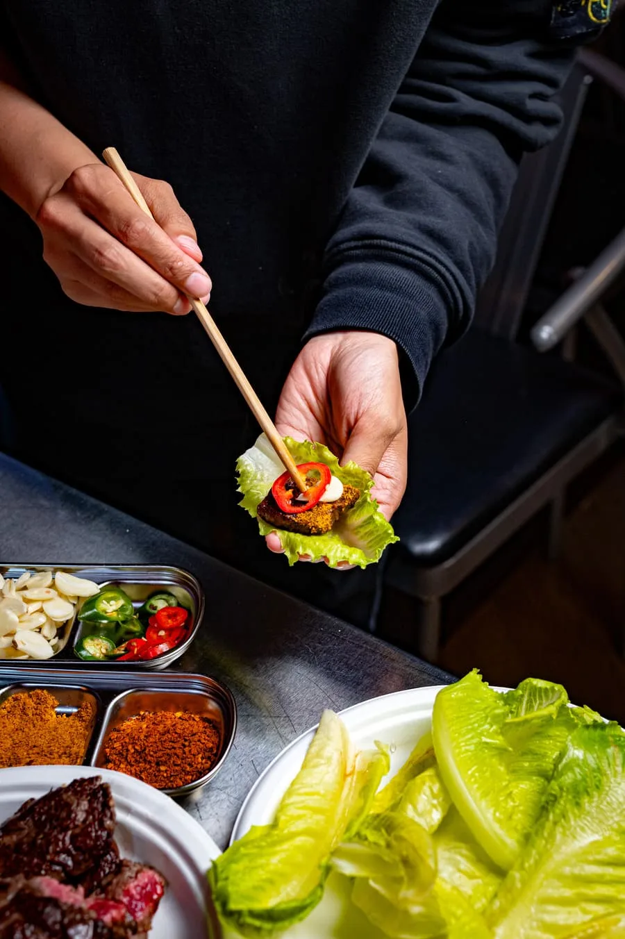 Samgyeopsal Korean pork belly on grill